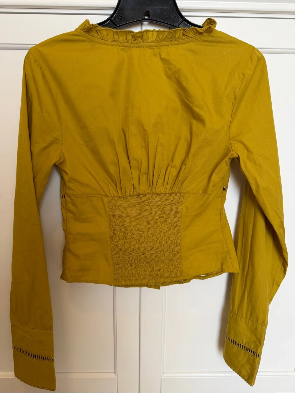 Free People Olive Mustard V-Neck Eyelet Blouse NWT XS